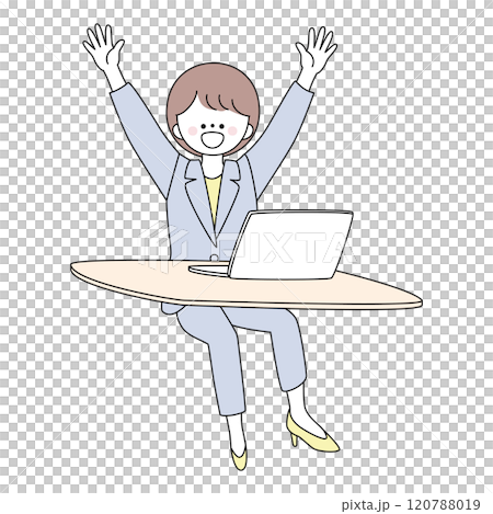 一個穿著西裝的女人在電腦前欣喜若狂的插圖 120788019