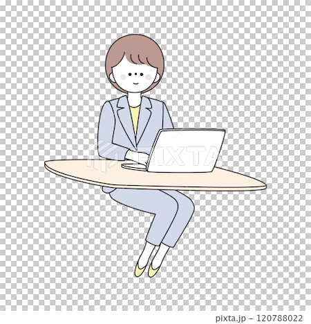 Illustration of a woman in a suit using a computer Illustration of a woman in a suit using a computer 120788022