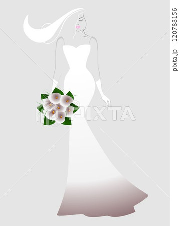 Illustration of a beautiful bride holding a bouquet. Illustration of a beautiful bride holding a bouquet. 120788156