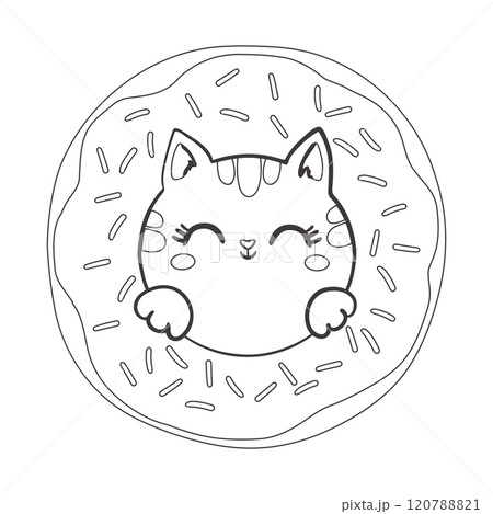 Adorable Cat Outline Illustration, Cute Cat Drawing. Line Art of Playful Kitten Sketch for Coloring Pages. Minimalist Cat Line Drawing for Kids and Adults 120788821