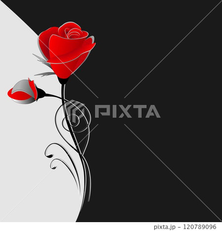 Illustration of a black and white floral background with a bouquet of roses. Illustration of a black and white floral background with a bouquet of roses. 120789096