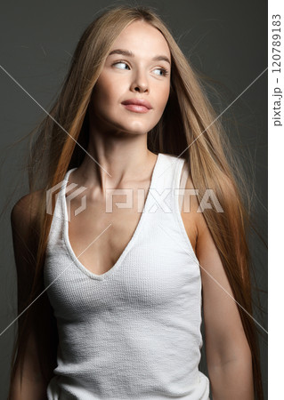 beautiful smiling young woman with long Hair. beauty portrait of pretty blond girl beautiful smiling young woman with long Hair. beauty portrait of pretty blond girl 120789183