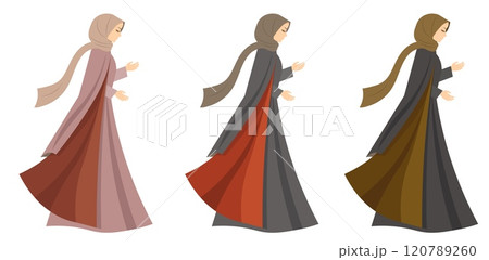 Muslim woman in hijab. Cute Muslim girl in traditional Muslim clothes of different colors. Muslim women in traditional hijabs. Vector people. Muslim woman in hijab. Cute Muslim girl in traditional Muslim clothes of different colors. Muslim women in traditional hijabs. Vector people. 120789260
