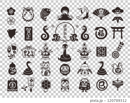 2025年 巳年の和風スタンプセット 2025年 巳年の和風スタンプセット 120789312