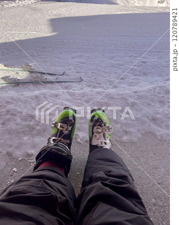 Panoramic snow view in ski resort Val Thorens ,France. Alps mountains 120789421
