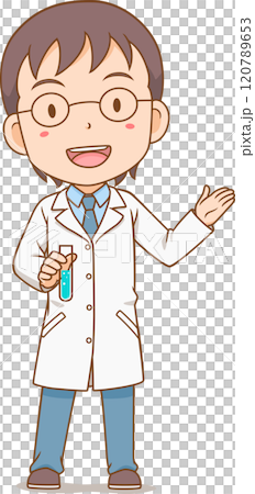 Cheerful Scientist Boy Holding Test Tube. Cheerful Scientist Boy Holding Test Tube. 120789653