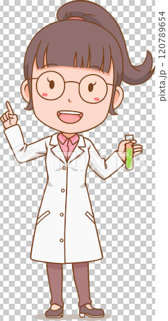Cheerful Scientist Girl Holding Test Tube. Cheerful Scientist Girl Holding Test Tube. 120789654