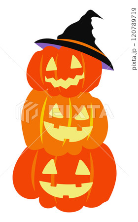 魔女の帽子をかぶったカボチャのハロウィンイラスト 120789719