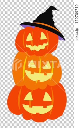 魔女の帽子をかぶったカボチャのハロウィンイラスト 120789719