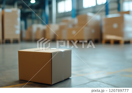 Warehouse or storehouse with boxes for goods and parcels delivery. 120789777