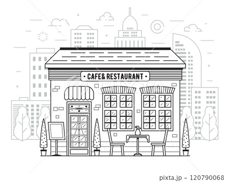 Street Cafe or Restaurant Building in Line Art 120790068