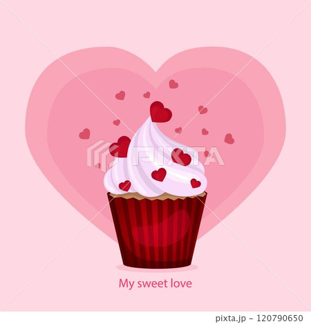 Pink cupcake with hearts. 120790650