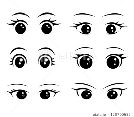 Anime eyes cartoon for element, facial expression, face and emotion 120790653