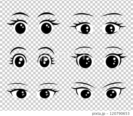 Anime eyes cartoon for element, facial expression, face and emotion 120790653