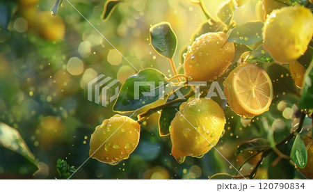 A festive card with lemons, ideal for the holiday 120790834