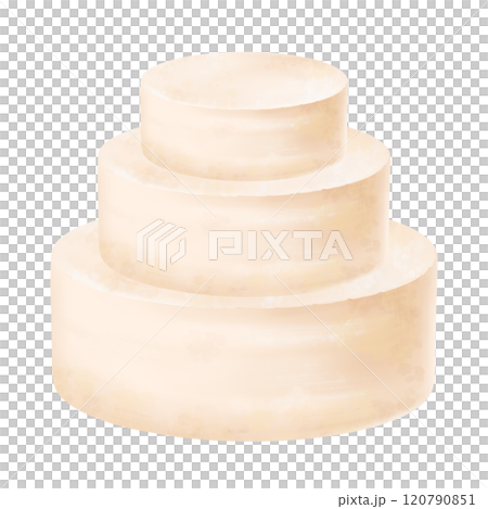 A delicate and delicious three-tiered hand-painted birthday cake. Vanilla sponge cake, a template. The cake in beige tones is ready for decoration for the holiday. Digital isolated illustration A delicate and delicious three-tiered hand-painted birthday cake. Vanilla sponge cake, a template. The cake in beige tones is ready for decoration for the holiday. Digital isolated illustration 120790851