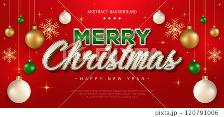 Merry Christmas greeting card. Luxury and elegant red gradient banner template design with snowflake decoration, balls hanging. Christmas text effect. Suit for poster, banner, invitation, card, Merry Christmas greeting card. Luxury and elegant red gradient banner template design with snowflake decoration, balls hanging. Christmas text effect. Suit for poster, banner, invitation, card, 120791006