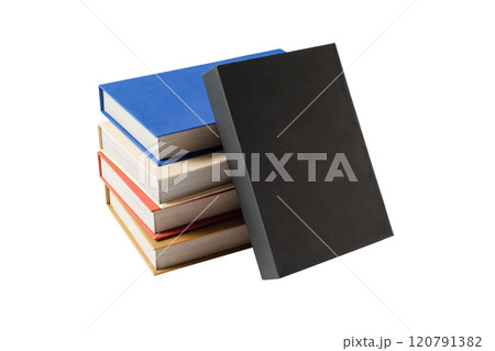 stack of colors hardcover books isolated on white. 120791382