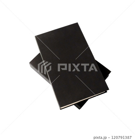 Black hardcover books isolated on white. 120791387