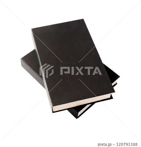 Black hardcover books isolated on white. 120791388