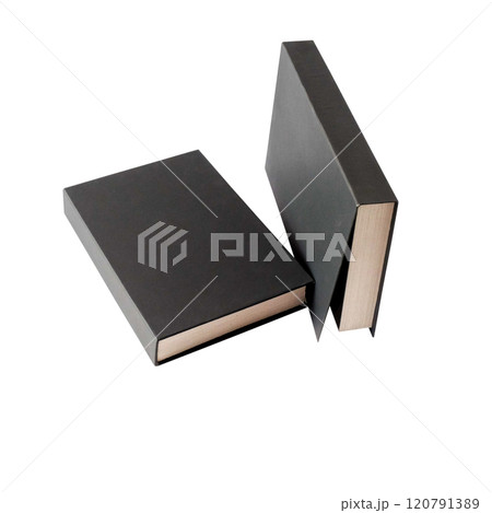 Black hardcover books isolated on white. 120791389