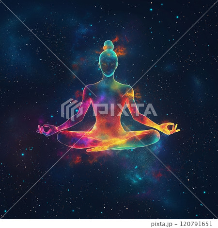Glowing human in lotus yoga pose Glowing human in lotus yoga pose 120791651