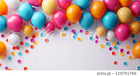 Multi-colored balloons, festive background for text 120791766
