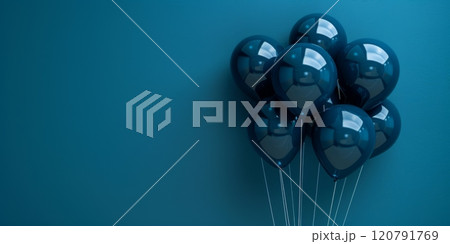 Bright shiny blue balloons on a blue background, festive background for text 120791769