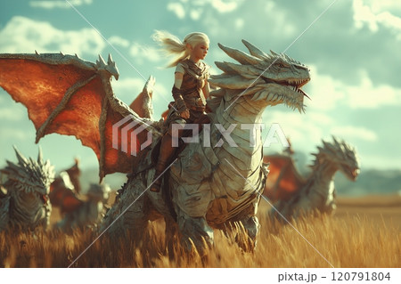 some Young elves, eager to learn the art of dragon riding, practice their skills on smaller dragons in a vast, open field 120791804