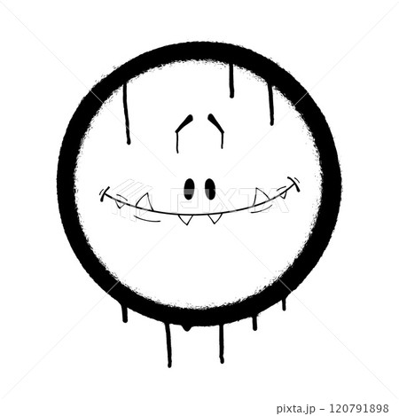 Graffiti emoticon. Smiling face painted with smudges of spray paint. Vector illustration Graffiti emoticon. Smiling face painted with smudges of spray paint. Vector illustration 120791898