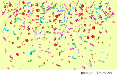 Faling confetti for festival background, birthday party invitation, carnival celebrate, glamour concert. Shiny colourful flying particle. Magic mosaic effect, romantic ceremony vibrant ornament. 120791991