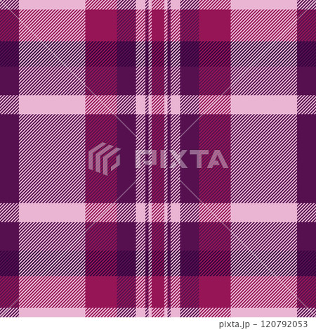 Quality background pattern fabric, event vector plaid check. Simplicity textile tartan seamless texture in light and magenta colors. 120792053