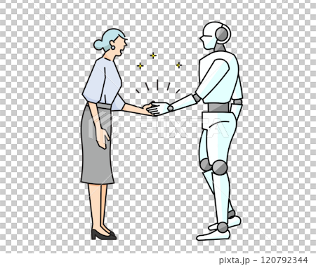 商務人士與機器人握手-啟動-開發團隊一起工作-插畫向量素材 120792344