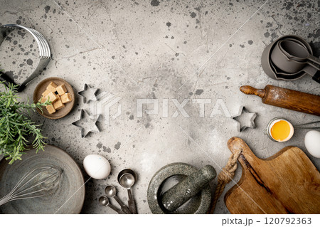 Baking utensils and ingredients. 120792363