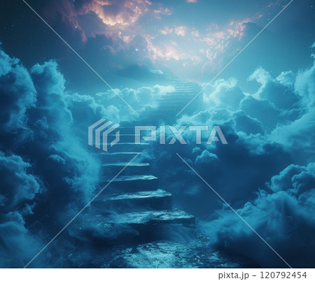 floating staircase in mystical cloudsのイラスト素材 [120792454] - PIXTA