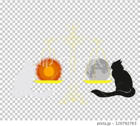 light dark cat at the scales with the earth and the sun, balance in the world blogging with a cat 120792763