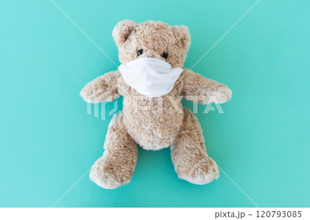 Plush teddy in medical mask 120793085
