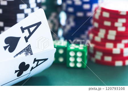 Poker ace pair on chips background 120793108