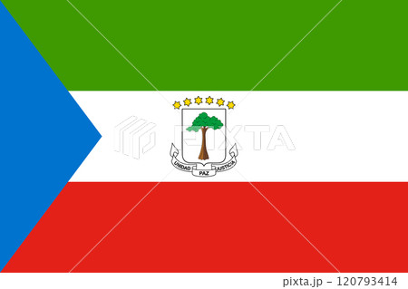 Equatorial Guinea flag in official colors, dimensions and aspect ratio. Vector flag symbolizing national pride, identity, heritage, patriotism and authority Equatorial Guinea flag in official colors, dimensions and aspect ratio. Vector flag symbolizing national pride, identity, heritage, patriotism and authority 120793414