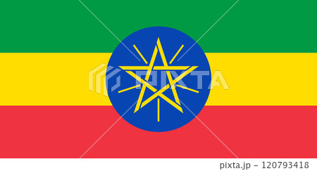 Ethiopia flag in official colors, dimensions and aspect ratio. Vector flag symbolizing national pride, identity, heritage, patriotism and authority 120793418