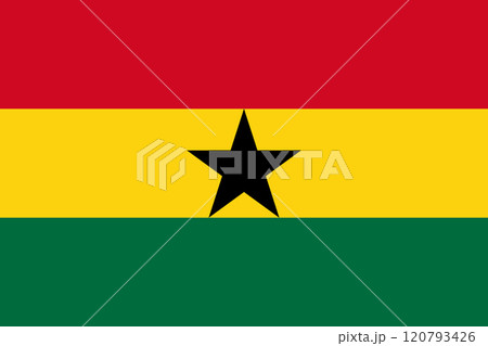 Ghana flag in official colors, dimensions and aspect ratio. Vector flag symbolizing national pride, identity, heritage, patriotism and authority 120793426