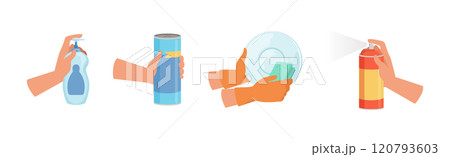 Hand with Cleaning Tool Do Domestic Chore Vector Set 120793603