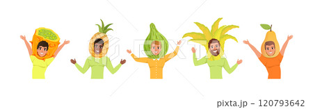 Man Character in Fruit Headdress and Head Wear Vector Set Man Character in Fruit Headdress and Head Wear Vector Set 120793642
