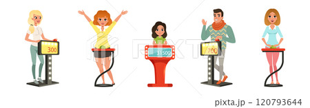 Tv Quiz Game with People Character Players Vector Set 120793644