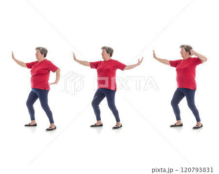 Tai chi forms performed by older woman Tai chi forms performed by older woman 120793831