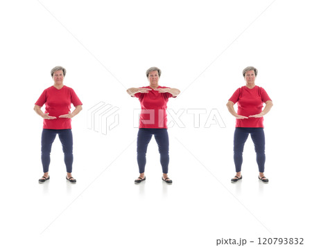 Tai chi forms performed by older woman Tai chi forms performed by older woman 120793832