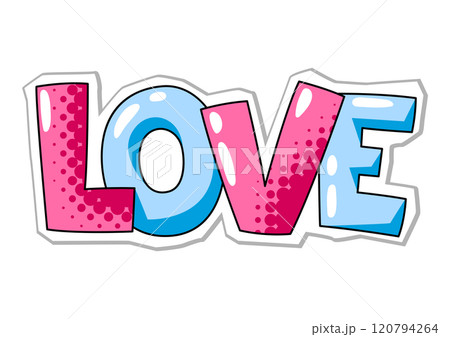 Text Love for Valentine Day. Holiday romantic sticker and love symbol. Text Love for Valentine Day. Holiday romantic sticker and love symbol. 120794264