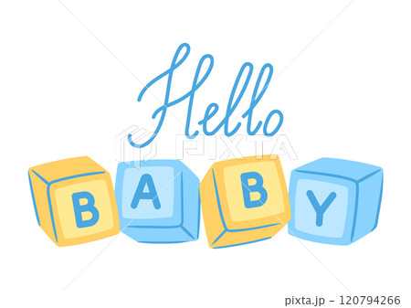 Baby shower greeting card. New born baby boy Happy Birthday. 120794266
