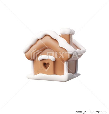 A beautiful 3D gingerbread house in sweet glaze is isolated on a white background 120794397