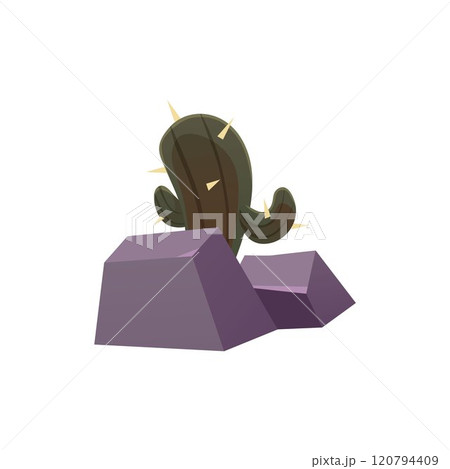 Vector Illustration with a cactus growing between rocks. 120794409
